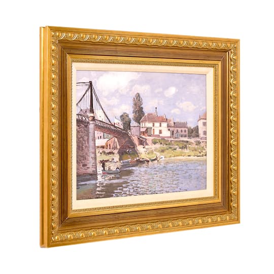 American Art Decor Ornate Framed The Bridge at Villeneuve Canvas Print by Alfred Sisley - 22.75" x 18.75"